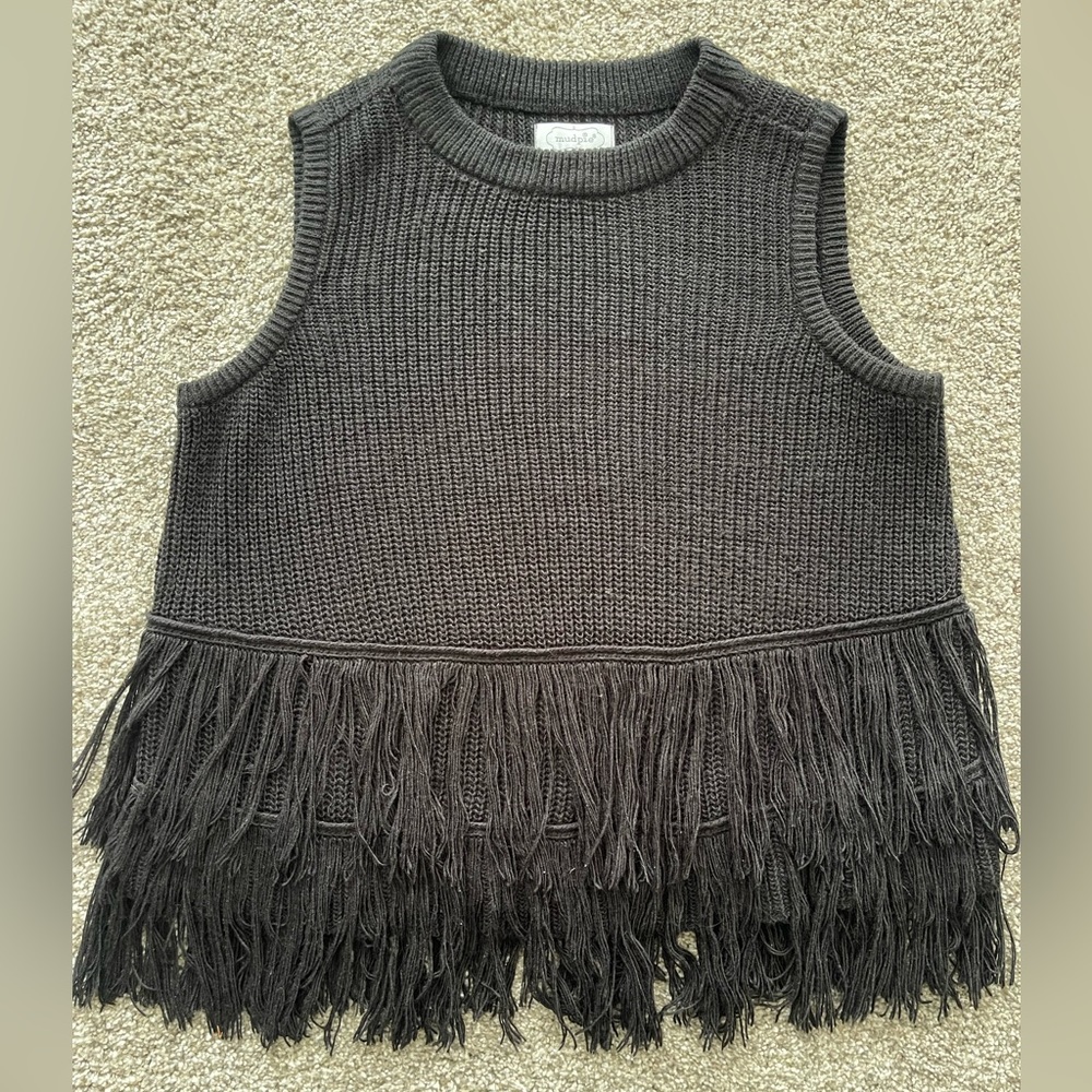 Mud Pie black fringe sleeveless sweater 💥